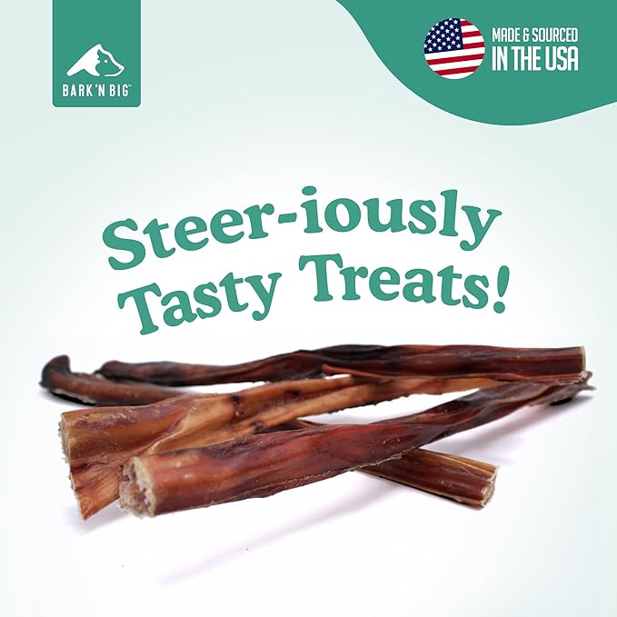 BARK'N BIG Steer Sticks for Dogs - Chew Stick for Dogs, Odor Free Pizzle Sticks, Bully Chews Made in USA & Sourced in The USA - 11-12 Inch - 10 Ct