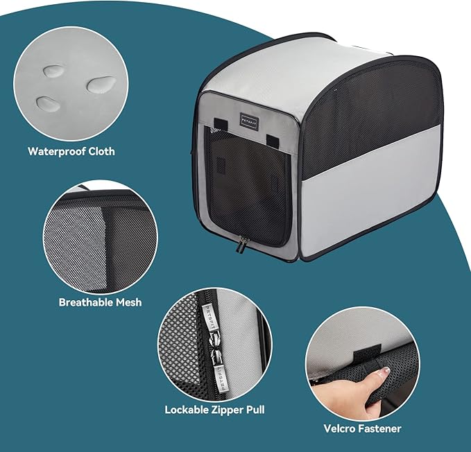 Petsfit Travel Dog Crate，Pop Up Dog Crate for Medium Large Dogs，Waterproof Pet Cage Soft Dog Kennel for Indoor/Outdoor，Lightweight Dog Carrier for Travelling，Grey