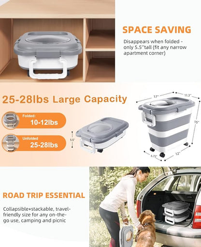 25-28lbs Dog Food Storage Container, Collapsible Dog Food Container, Wheels, Handle, Airtight Pet Food Storage Container, Scoop, Small Dry Container For Dog Cat Bird Food