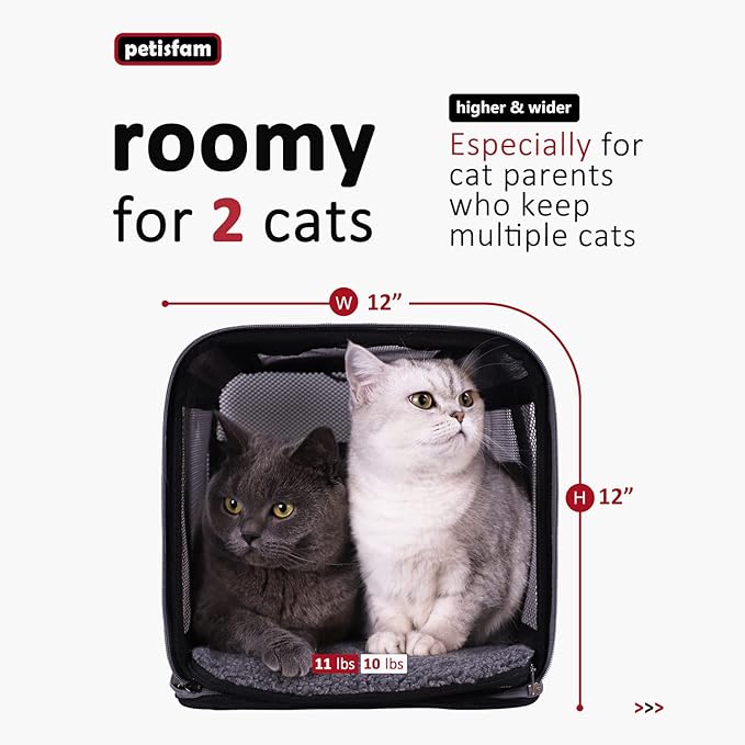 petisfam Top Loading Soft Pet Carrier Bag for Easy Vet Visits with Medium or Large Cats (Large, Black w/Red Trim)