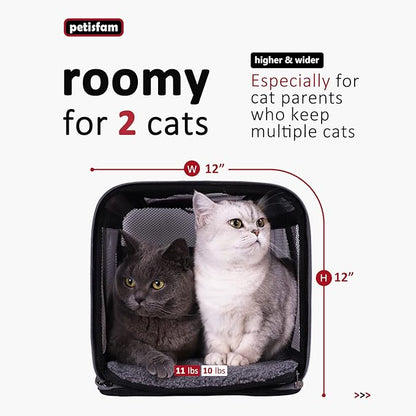 petisfam Top Loading Soft Pet Carrier Bag for Easy Vet Visits with Medium or Large Cats (Large, Black w/Red Trim)