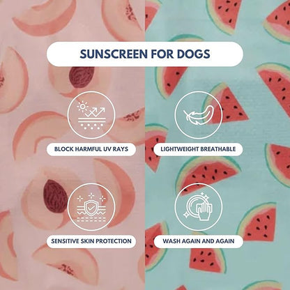 Spark Paws Sunblock Dog T-Shirt, SPF30 Protection, Lightweight Breathable Quick Dry for Dogs with Sensitive Skin - Watermelon & Peach (Set of 2) - S