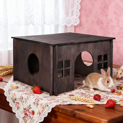 Wooden Guinea Pig Hideout, Guinea Pig House Small Rabbit Hideout with Multiple Windows, Small Animal House Bunny House Hideaway Castle Habitat for Guinea Pigs, Hamster, Chinchilla