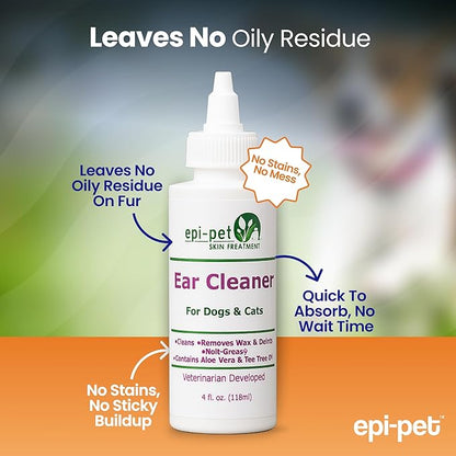 Ear Cleaner for Dogs & Cats – Vet-Approved Ear Wash for Itchy, Smelly, Dirty Ears – Gentle, Alcohol-Free Formula – Removes Wax, Debris & Odor – Daily Ear Care for Pets – 4 oz