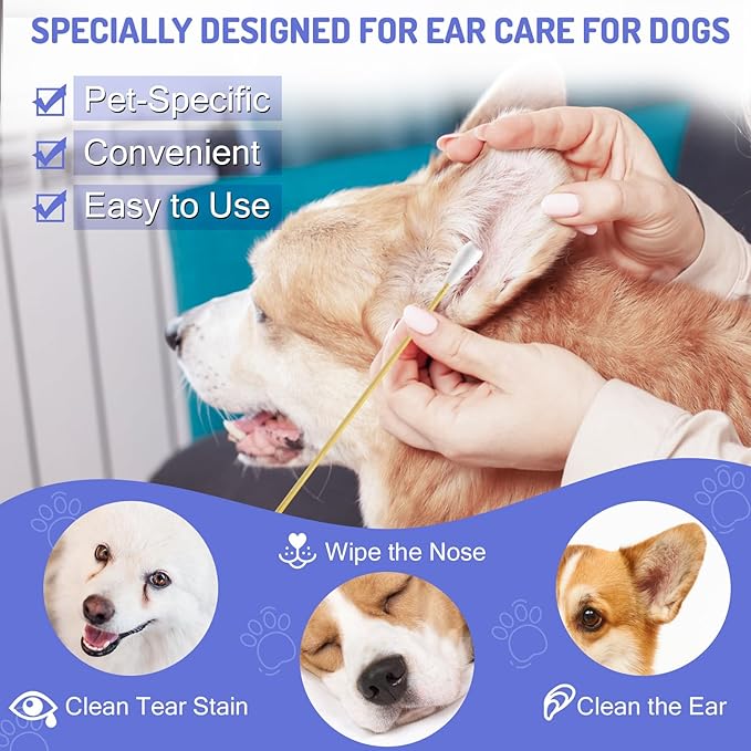 200PCS Large Cotton Swabs in Storage Box, 6 Inch Dog Ear Swabs with Bamboo Handle for Dogs - Soft Cotton, Gentle and Lint-Free, Specially Designed for Dogs, Cleaning Solution