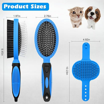 2PCS Pet Grooming Tools - Double-Sided Brush for Shedding and Bathing, Suitable for Short/Long Haired Dogs Cats and Horses, Deshedding Dog Brush, Mane & Tail Combs for Horses - Pet Supplies (Blue)