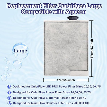 10 Pack Replacement Filter Cartridges Large for Aqueon,Large Filter Compatible with Aqueon QuietFlow Power LED PRO & Power Filter&E Internal Size 40 Canister