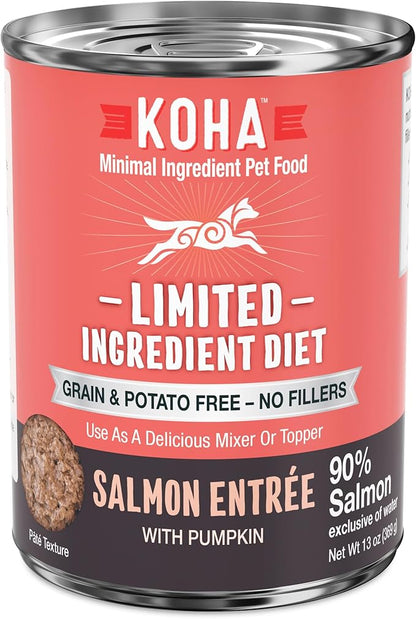 KOHA Limited Ingredient Diet Salmon Entrée for Dogs - Dog Food Toppers for Picky Eaters - Sensitive Stomach Canned Dog Food - Pate Dog - 13 oz Pack of 12