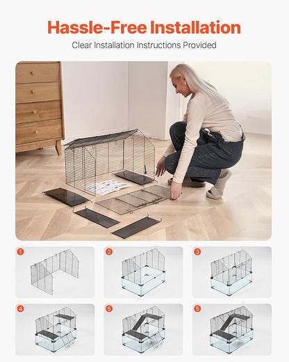VEVOR Hamster Cage, 360° Viewing Transparent Hamster Habitats, Small Animal Cage, 22.8 x 15 x 21.3 in, Ventilated Pet Mouse Cages with Water Bottle, Portable Hamster House for Rats, Guinea Pigs
