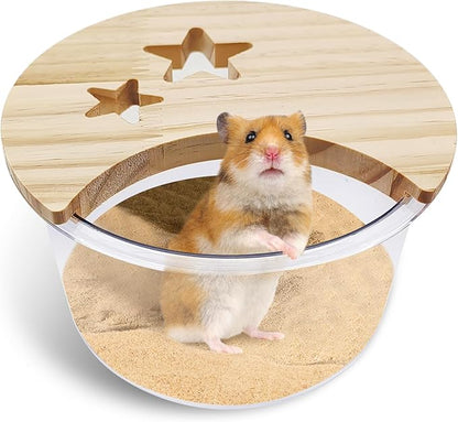kathson Hamster Sand Bath Box Transparent Gerbil Bathroom & Digging Box Acrylic Small Animals Litter Box Syrian Hamster Dust Bath Container Cage Accessories for Mice Lemmings (Circle)