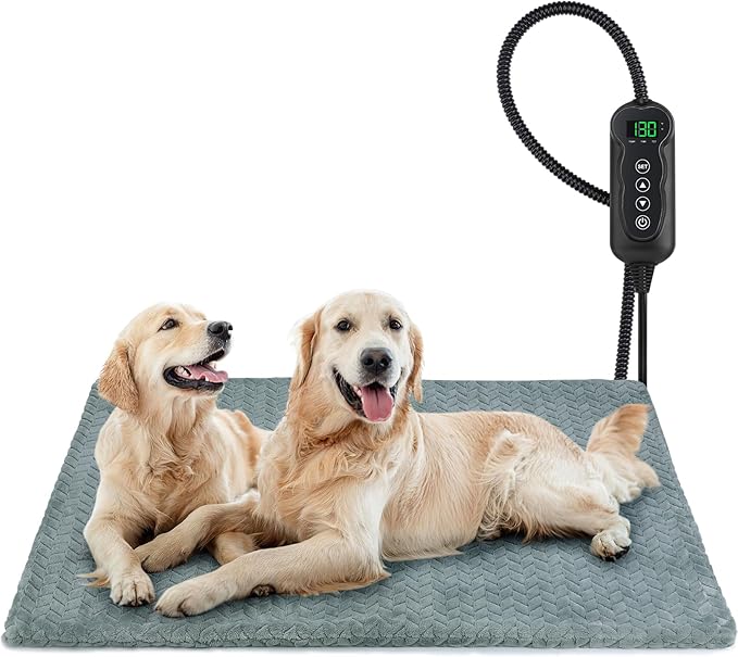 GASUR Heated Dog Bed, Waterproof Electric Dog Cat Heating Pad with Timer, Temperature Adjustable Heated Cat Bed for Winter, Auto Power-Off, Anti-bite Heating Pad for Dogs Cats-47''x28'', XLarge