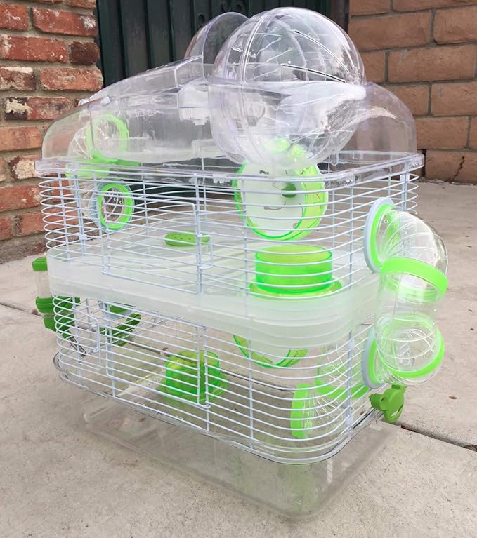 Acrylic Clear Expandable and Customizable 3-Solid Floor Levels Hamster Habitat Mouse Mice Home Rodent Gerbil Rat Cage Top Lookout Level with 6" Diameter Exercise Ball