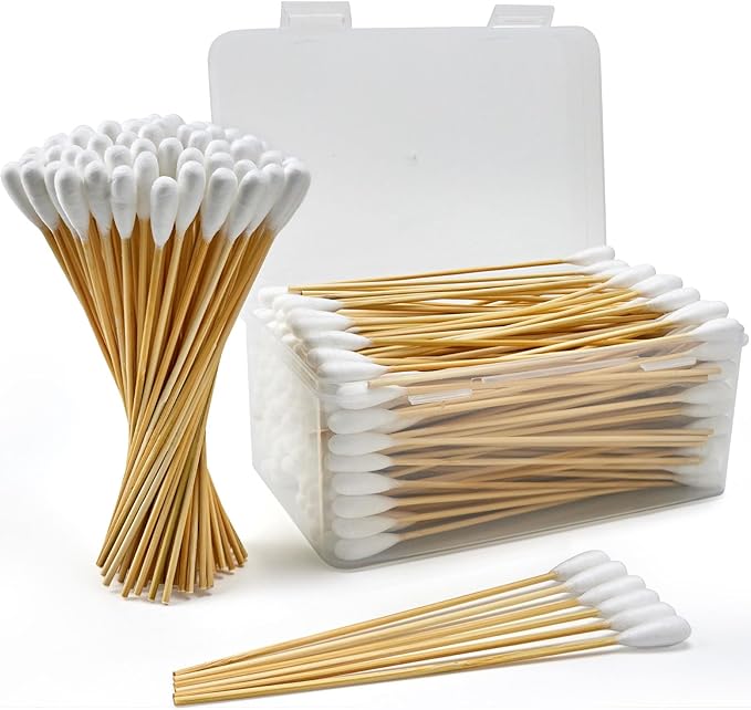 200PCS Large Cotton Swabs in Storage Box, 6 Inch Dog Ear Swabs with Bamboo Handle for Dogs - Soft Cotton, Gentle and Lint-Free, Specially Designed for Dogs, Cleaning Solution