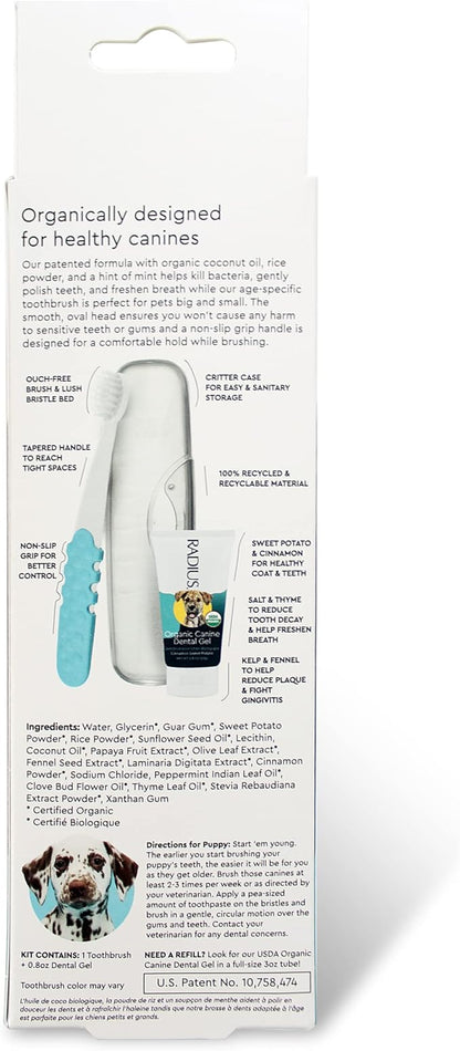 RADIUS USDA Organic Dental Solutions Puppy Kit 2 Units, Kit Includes 1 Dog Toothbrush & 1 0.8oz Toothpaste, Ultra Soft Bristle & Non Toxic Toothpaste for Dogs, Designed to Clean Teeth, Xylitol Free