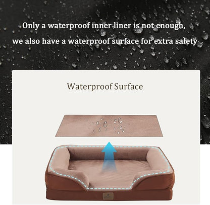 Bedfolks Orthopedic Dog Bed, Waterproof Dog Sofa Bed for Medium Dogs, Egg Foam Pet Couch Bed with Removable Washable Cover and Nonslip Bottom, Brown