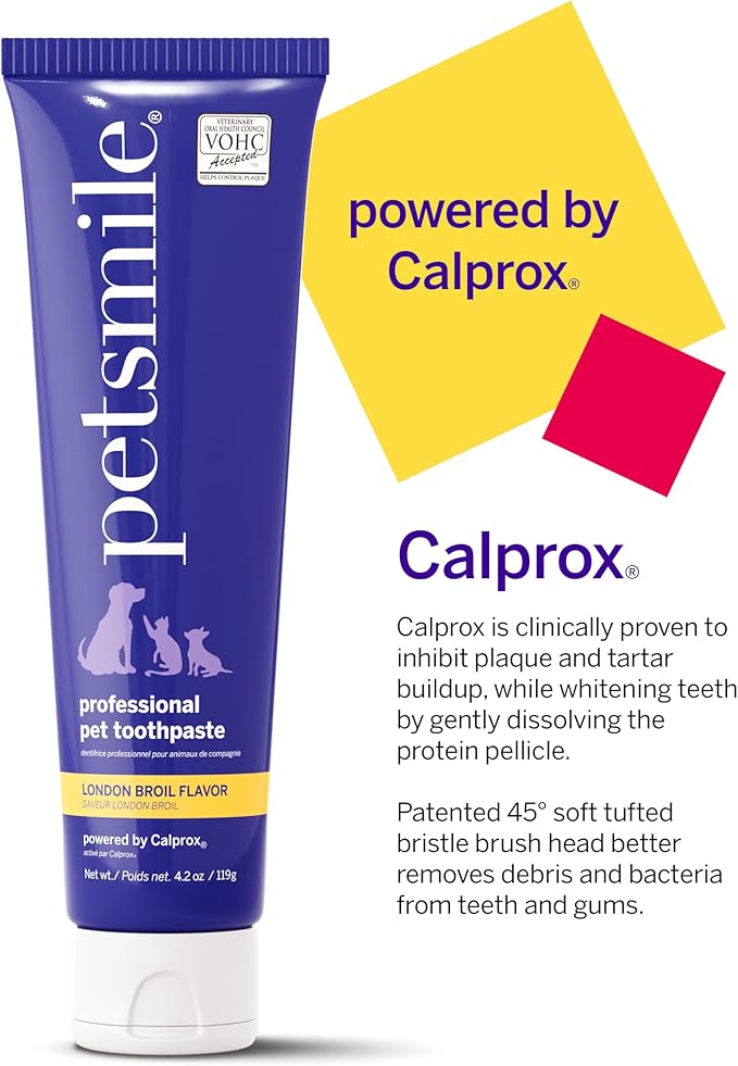 Petsmile Professional Pet Toothpaste for Cats & Dogs - Only VOHC Accepted Toothpaste - Clinically Proven to Control Plaque & Tartar Calprox Formula (London Broil, 4.2 Oz)