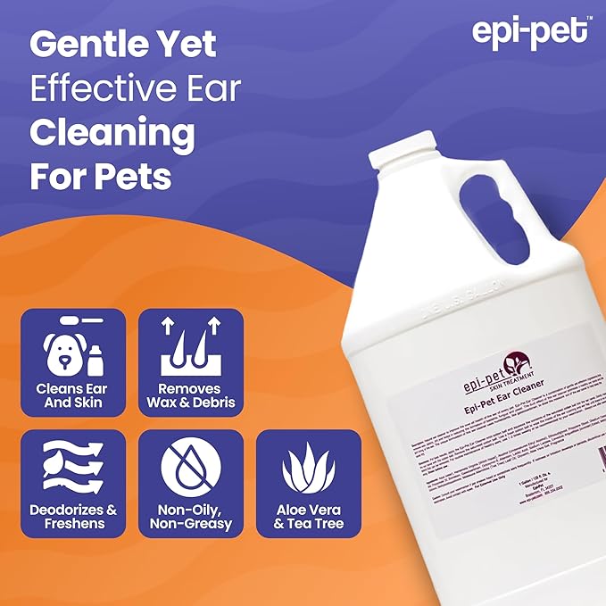 Dog & Cat Ear Cleaner Solution with Aloe Vera & Tea Tree Oil – Removes Itchy Ear Wax, Debris, Odor – Ears Wash, Drops & Flush for Pets, Dog Ears Cleaning, Cat Cleaner, 2 Gallons