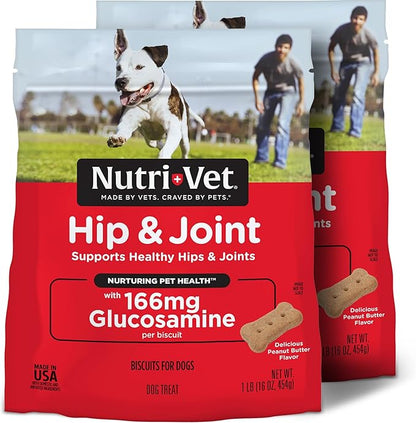 Nutri-Vet Hip & Joint Biscuits for Dogs, Tasty Glucosamine Treat, Puppy Supplements, Dog Joint Supplement, Small Sized Biscuit with 166mg Glucosamine, Puppy Essentials, 16 oz (Pack of 2)
