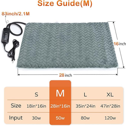 GASUR Pet Heating Pad, Waterproof Electric Dog Cat Heat Pad with Timer, Temperature Adjustable Heated Cat Bed for Winter, Auto Power-Off, Anti-bite Heated Pad for Dogs Cats -28''x16'', Medium