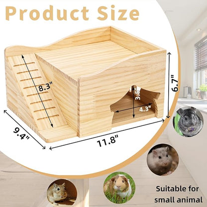 Guinea Pigs Hideout, Wood Hamster House Castle with Stairs and Window, Small Animals Bed Hut Habitats, Ideal for Chinchillas Dwarf Mice Gerbils Playing Hiding, No Installation Required