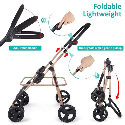 Ownpets Pet Stroller with Upgraded 4 Wheels, Foldable Dog Stroller for Medium Dogs and Cats Up to 66lbs, Detachable Carrier for Car Seat, with Storage Organizer, Cup Holder