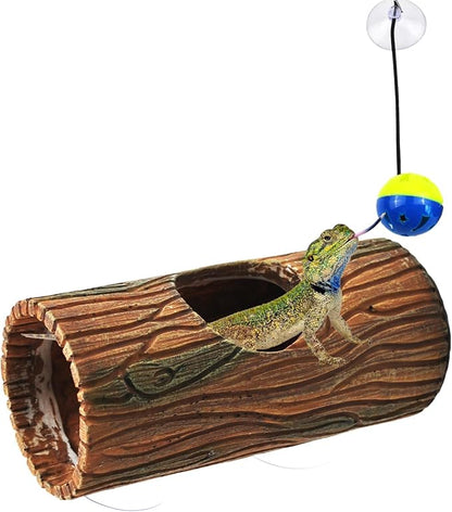 kathson Resin Hide Cave for Gecko,Reptile Hollow Tree Trunk with Suction Cups,Hideway Caverns Lizard Climbing Toys Tank Accessories for Hermit Crab Snakes Frog Spider