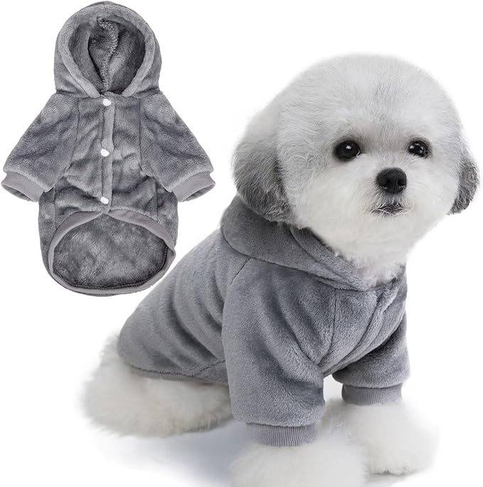 FabriCastle Dog Hoodie Sweater for Small Dogs Boy and Girl, Dog Clothes XS XXS Puppy Sweatshirt, Pet Outfit, Cat Clothing Super Soft Warm Snap On Closure (Light Grey, Small)