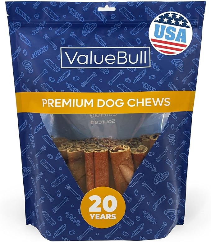 ValueBull USA Collagen Sticks for Dogs, 6 Inch Super Jumbo Chews, Natural Long-Lasting Dog Treats, 25 Count - Promotes Joint, Skin & Coat Health with Glucosamine and Chondroitin