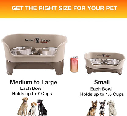 Neater Feeder Express Mess Proof Dog Bowls Elevated for Small Breeds under 15 Lb, Made in USA, No Spill Raised Dog Food Bowl Stand, Stainless Steel Food and Water Bowl Set, Feeding Station, Cappuccino