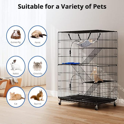 PawGiant 4-Tier Cat Cage 51 Inch Cat Crate Kennel Enclosure Playpen Large Metal Pet Cat Kitten Ferret Animal House Cage Indoor Outdoor with 2 Doors & 1 Hammock