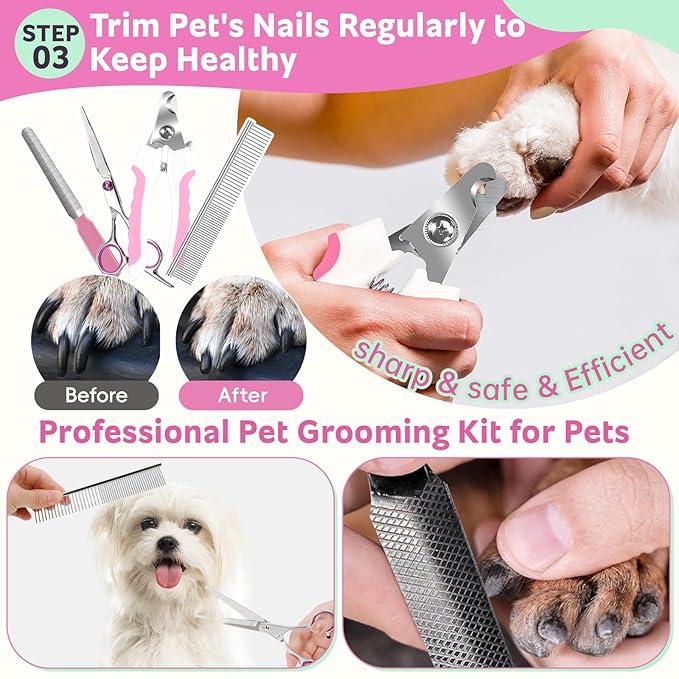 Bath Grooming Kit for Pets, 10pcs Dog Brush for Shedding with Dog Nail Clipper and Trimmer, Dog and Cat Grooming Supplies, Dematting Comb for Dogs, Pet Bath Supplies