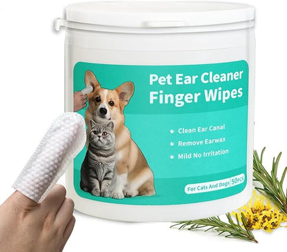 Dog Ear Cleaner Wipes Grooming Kit Care for Dogs & Cats Pet Ear Relief Gently Remove Ear Wax Debris and Smelly 50 Pcs Unscented