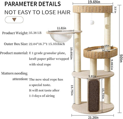 Large Wooden Cat Tree with Scratching Posts, Modern Cat Tower & Condo, Handmade Furniture for Multiple Cats, Unique Perch for Climbing & Play