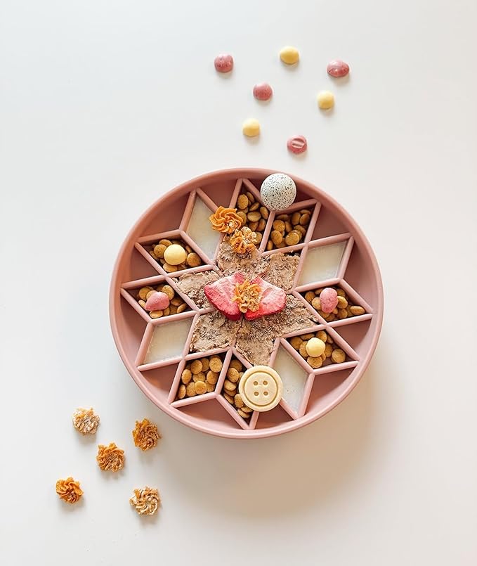 OHMO Slow Feeder Dog& Cat Bowl, Silicone Puppy Cat Food Bowl with Anti-Slip Suction Cup Slow Down Small Dogs Eating, Anti Choking (S-Diamond,Coral)