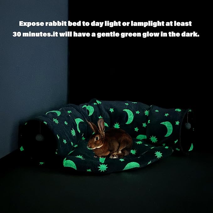 BWOGUE Bunny Tunnel Bed, 2-in-1 Collapsible Tunnel Tubes Toys with Removable Mat Hideout for Cats Kittens Rabbits Guinea Pigs Kitty