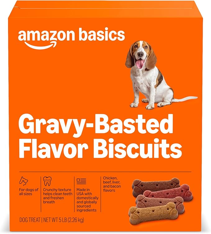 Amazon Basics Gravy Basted Flavor Biscuits Dog Treats 5 lb. Box