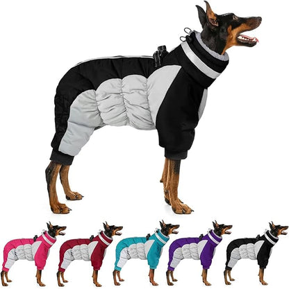 MIGOHI Full Body Dog Coat - Warm Reflective Winter Coat with Harness, Turtleneck Fleece Jacket for Small to Large Dogs - Four-Legged Snowsuit with Zipper