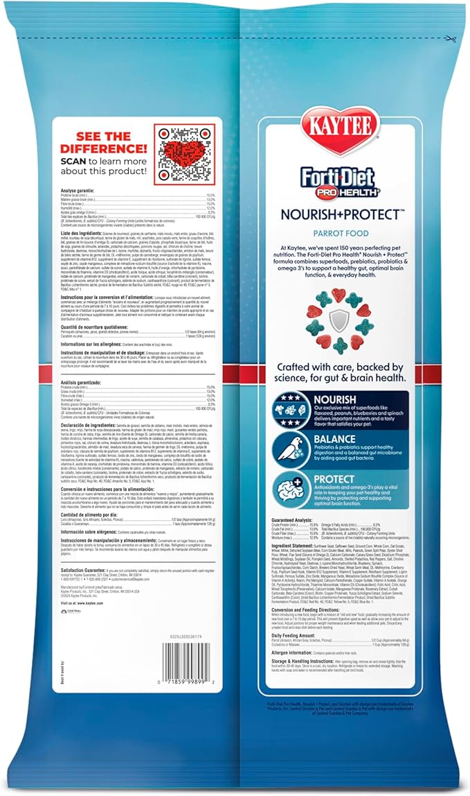 Kaytee Forti-Diet Pro Health Pet Parrot Bird Food, 8 Pound