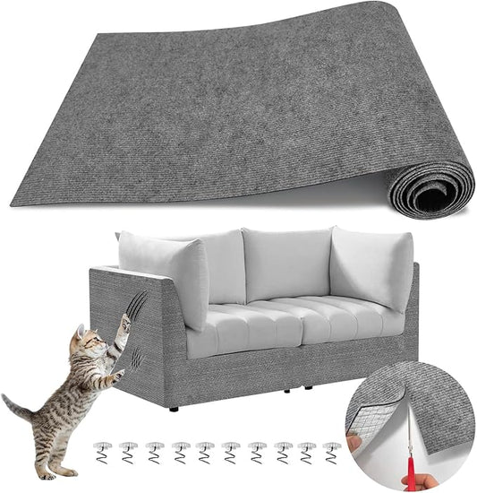 118"x15.8" Cat Scratch Couch Furniture Protector, Adhesive Cat Scratch Pad Deterrent for Furniture, DIY Climbing Anti Cat Scratcher Couch Protector from Cat Claws Scratching for Indoor (LightGrey)