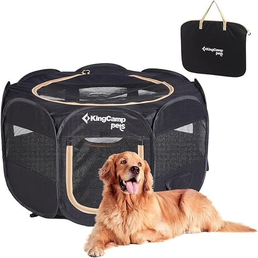 KingCamp Dog Playpen, Portable Foldable Cat Kitten Puppy Tent Crates 29"/36"/50" Pop Up Pet Playpen with Zippered Bottom & Cover for Indoor Outdoor Use (X-Large, Jet Black)