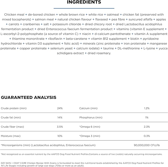 Go! Solutions Skin + Coat Care, Dry Dog Food, Chicken Recipe with Grains, 22 lb Bag