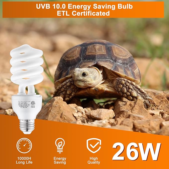 100W Reptile Heat Lamp and 26W 10.0 UVB Bulb Combo Pack, UVA Basking Bulb and UVB Light for Reptiles, Basking Light for Bearded Dragon, Turtles, Snake and Lizard