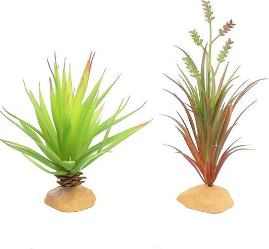JIHAQUA Reptile Terrarium Decor 2-Piece Realistic Succulent Set,Lifelike Plastic Plants for Geckos, Bearded Dragons,Snakes,Turtles,Lizards,Insects Reptile Habitats
