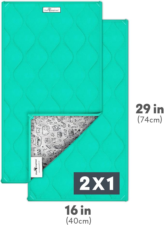 Paw Inspired Guinea Pig Cage Liners | Washable Fleece Bedding, Waterproof Bottom | Super Absorbent Pee Pad or Pet Bed Mat for Guinea Pigs, Ferrets, Rabbits, Hamsters, Small Animals (C&C 2x1, Green)