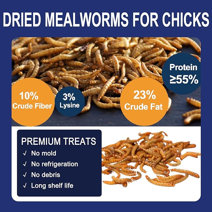 RANZ 2LBS Non-GMO Dried Mealworms for Chickens, High Protein Meal Worms, Premium Chicken Feed, Whole Large Mealworms for Blue Birds, Ducks, Fish