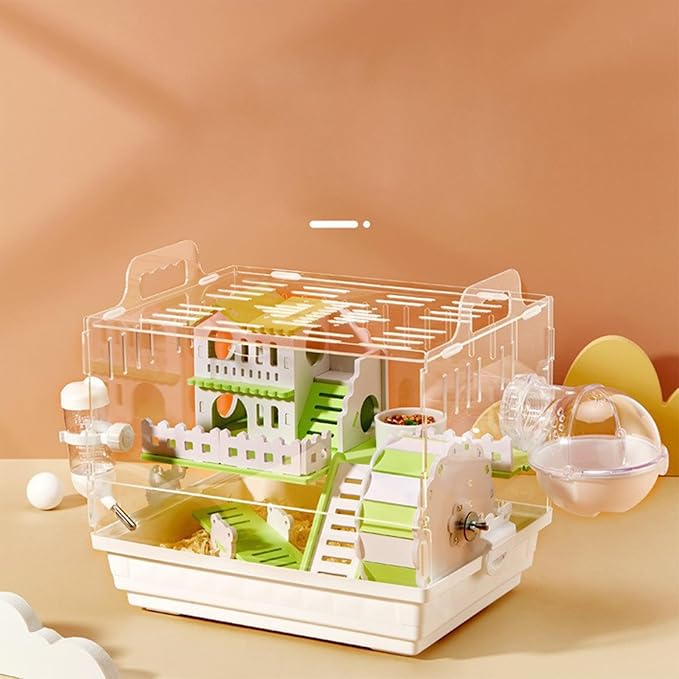 Large Acrylic Hamster Cage14.6x10.2x12.6in-Multi-Level Habitat for Dwarf/Syrian Hamsters-Mice (Ventilated Top-Removable Base) Expandable Small Animal Enclosure (Green Hamster Cage, 14.6x10.2x12.6)