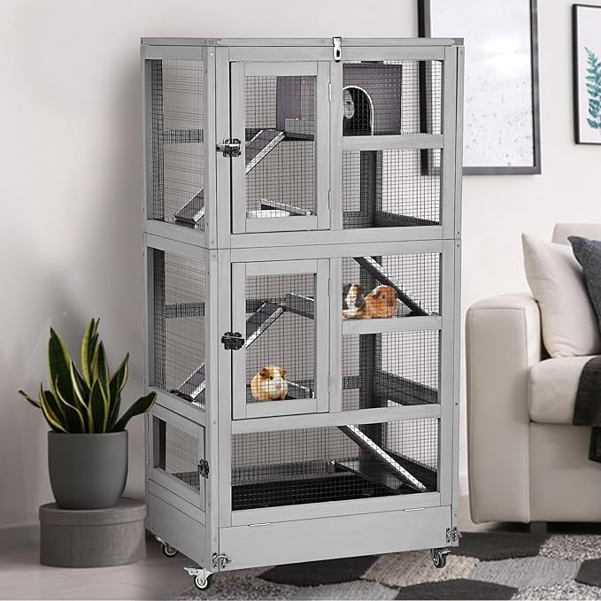 GUTINNEEN Ferret Cage Anti-Chewing Guinea Pig cage with Wheels Chinchilla Cage Metal Frame Small Animal Cage,Lizard,Squirrel Chameleon,Gerbils 5 Levels