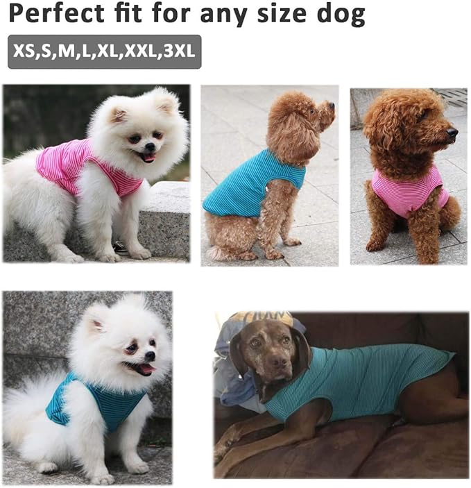 WEONE Dog Summer T-Shirts Striped Cotton Vest,Pet Breathable Soft Basic Clothes for Small Medium Larg Boy Girl Dogs,XS