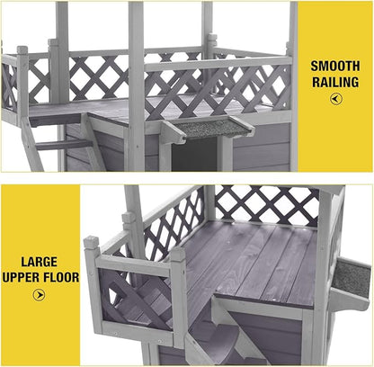 Aivituvin Cat House Outdoor Indoor Feral Kitty Shelter with Escape Door for Cats, Weatherproof Roof