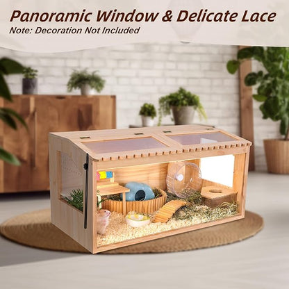 Wooden Hamster Cages and Habitats, 40" Guinea Pig Cage, Small Animal Cage for Dwarf Syrian Hamsters Degus Mice & Other Small Pets. Big Hamster Habitat with 2 Openable Door 40"x20"x20"